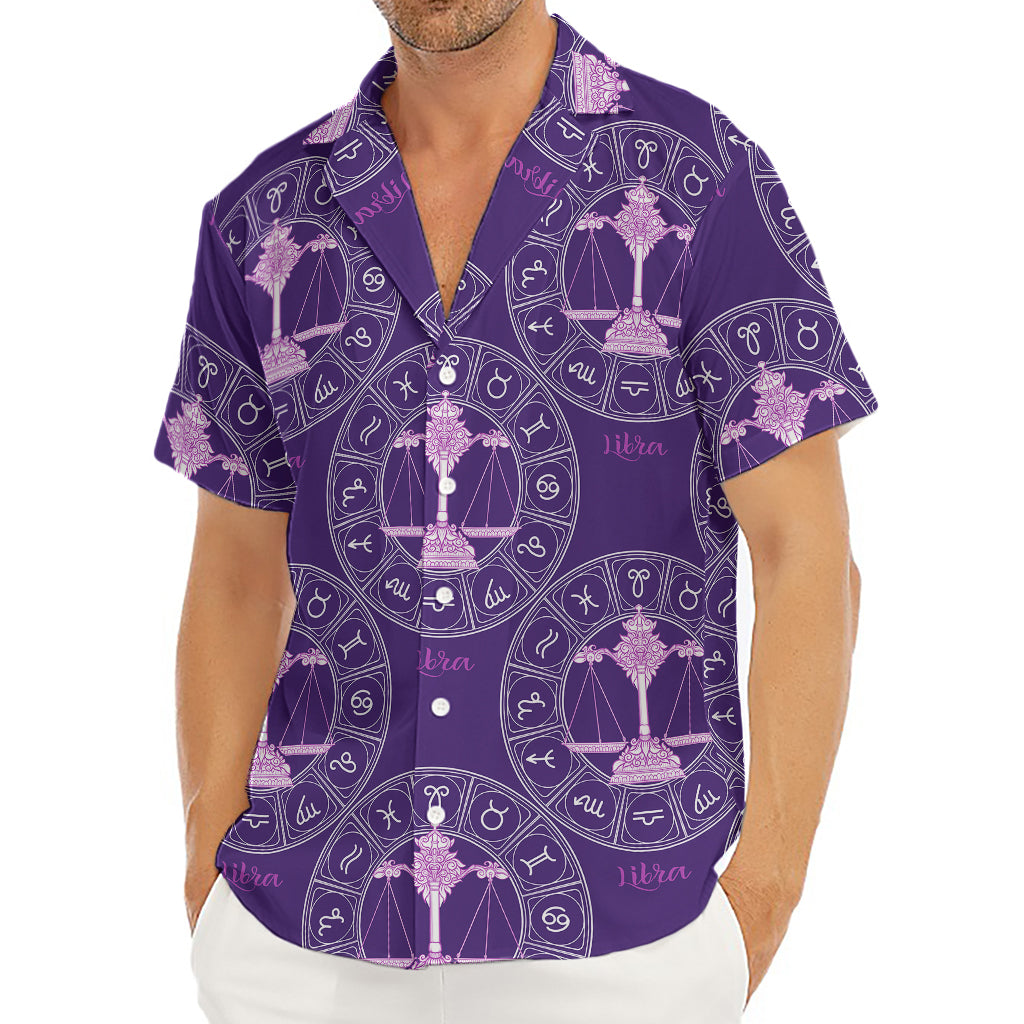 Purple Libra Zodiac Pattern Print Men's Deep V-Neck Shirt