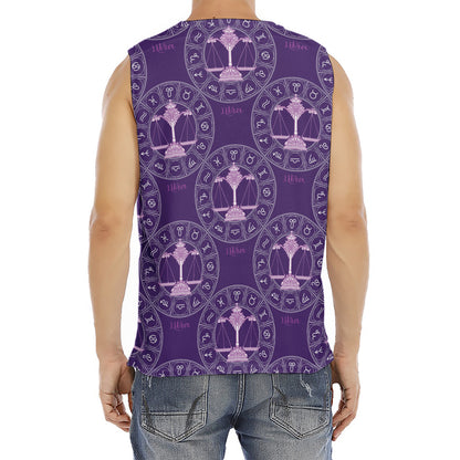 Purple Libra Zodiac Pattern Print Men's Fitness Tank Top