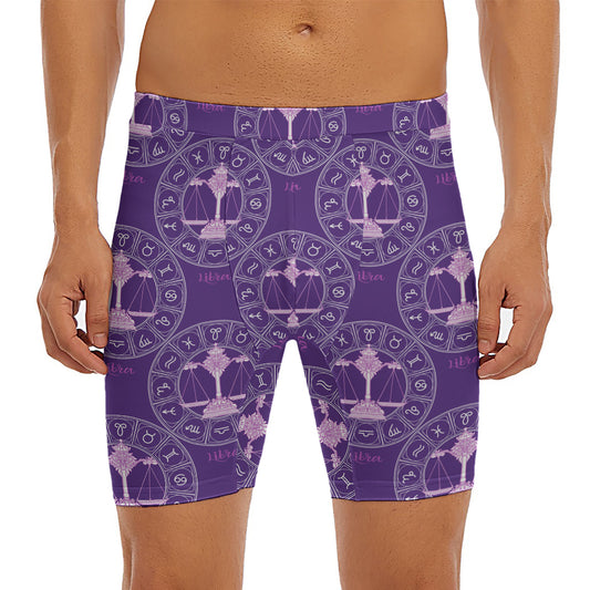 Purple Libra Zodiac Pattern Print Men's Long Boxer Briefs