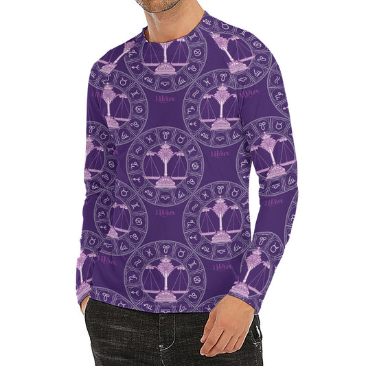 Purple Libra Zodiac Pattern Print Men's Long Sleeve Rash Guard
