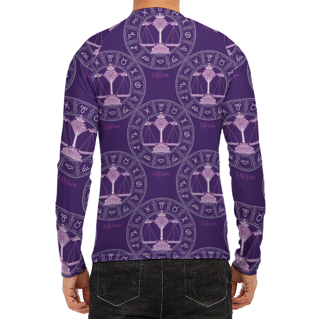 Purple Libra Zodiac Pattern Print Men's Long Sleeve Rash Guard