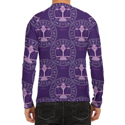 Purple Libra Zodiac Pattern Print Men's Long Sleeve Rash Guard