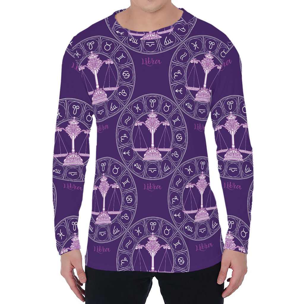 Purple Libra Zodiac Pattern Print Men's Long Sleeve T-Shirt