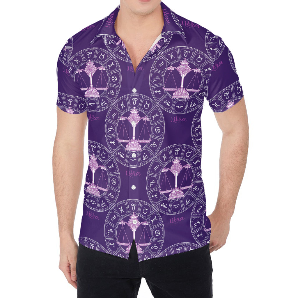 Purple Libra Zodiac Pattern Print Men's Shirt