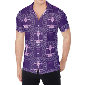 Purple Libra Zodiac Pattern Print Men's Shirt