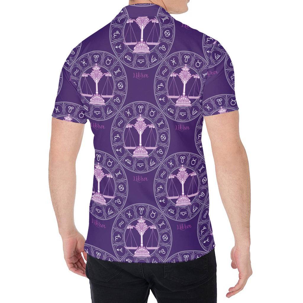 Purple Libra Zodiac Pattern Print Men's Shirt