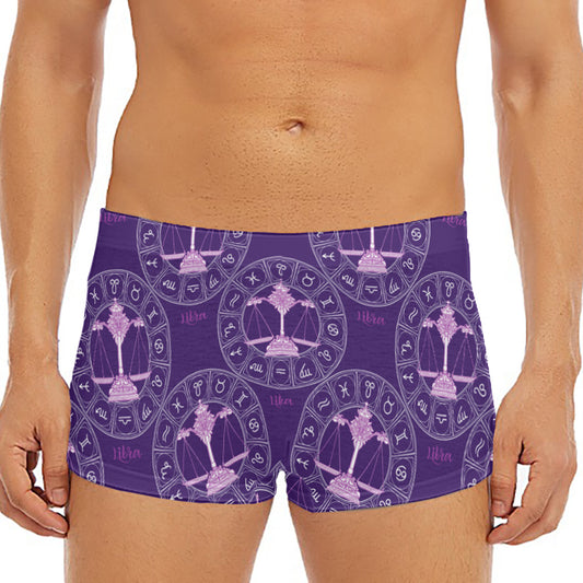Purple Libra Zodiac Pattern Print Men's Short Boxer Briefs