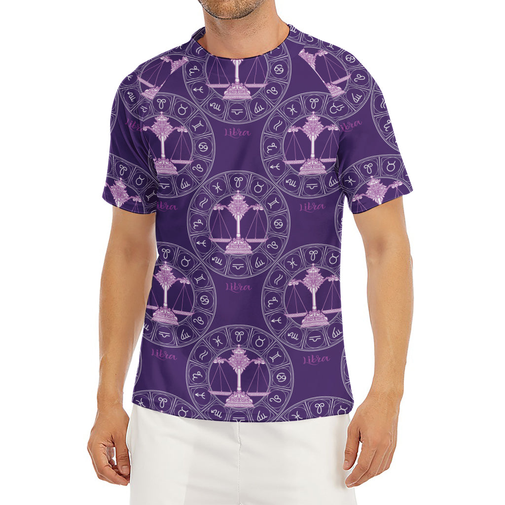 Purple Libra Zodiac Pattern Print Men's Short Sleeve Rash Guard