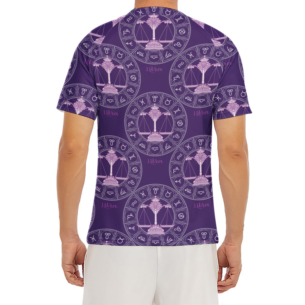 Purple Libra Zodiac Pattern Print Men's Short Sleeve Rash Guard