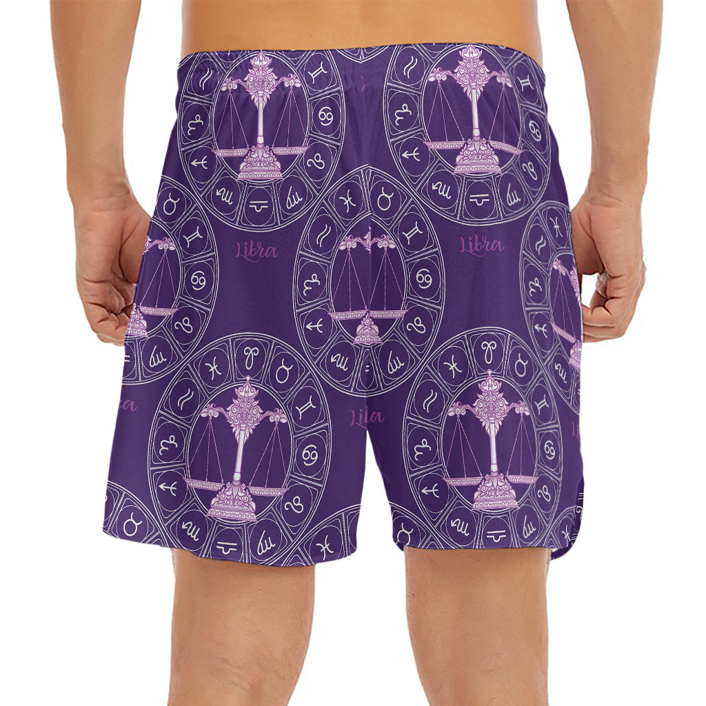 Purple Libra Zodiac Pattern Print Men's Split Running Shorts
