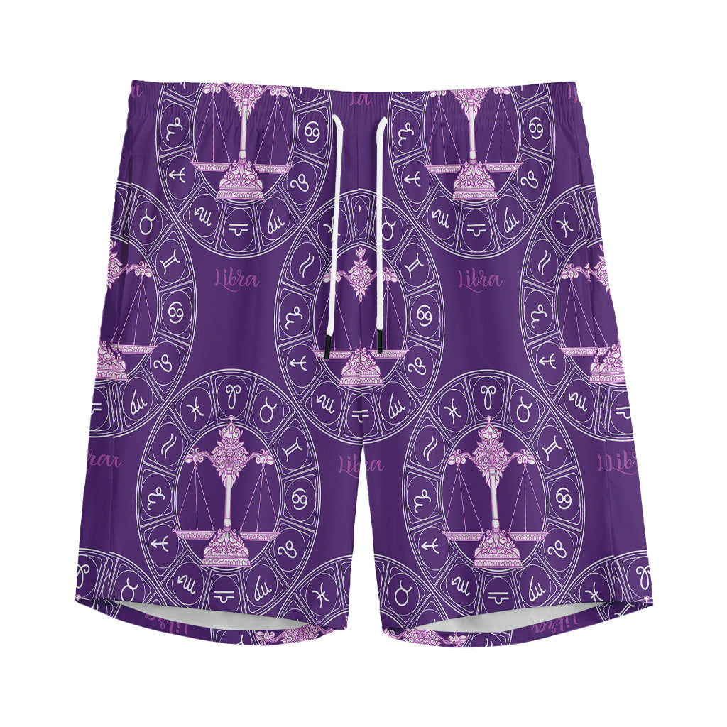 Purple Libra Zodiac Pattern Print Men's Sports Shorts