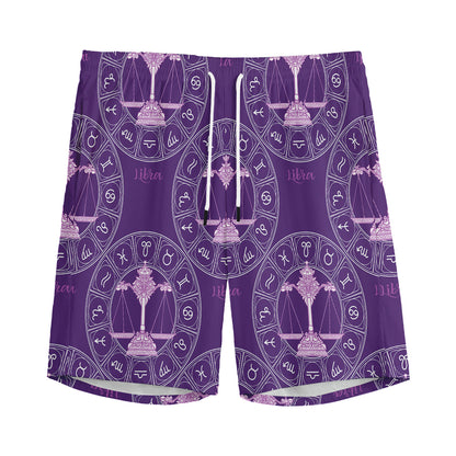 Purple Libra Zodiac Pattern Print Men's Sports Shorts