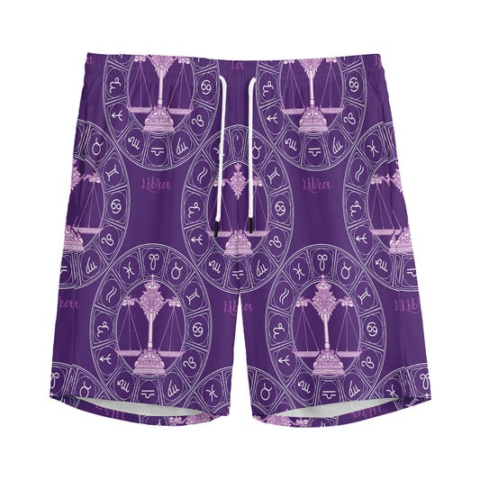 Purple Libra Zodiac Pattern Print Men's Sports Shorts