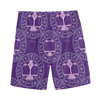 Purple Libra Zodiac Pattern Print Men's Sports Shorts