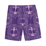 Purple Libra Zodiac Pattern Print Men's Sports Shorts