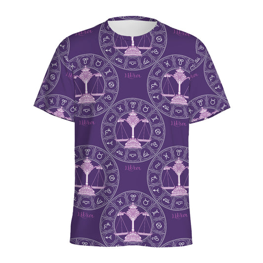 Purple Libra Zodiac Pattern Print Men's Sports T-Shirt