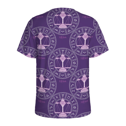 Purple Libra Zodiac Pattern Print Men's Sports T-Shirt