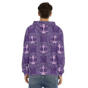 Purple Libra Zodiac Pattern Print Men's Velvet Pullover Hoodie