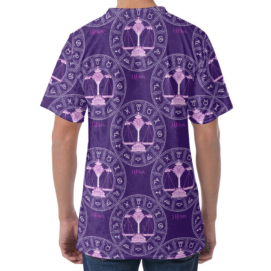 Purple Libra Zodiac Pattern Print Men's Velvet T-Shirt