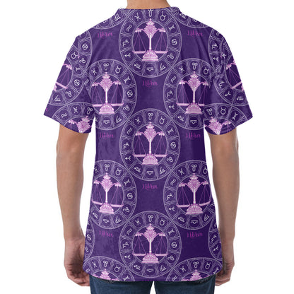 Purple Libra Zodiac Pattern Print Men's Velvet T-Shirt
