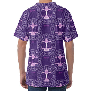 Purple Libra Zodiac Pattern Print Men's Velvet T-Shirt