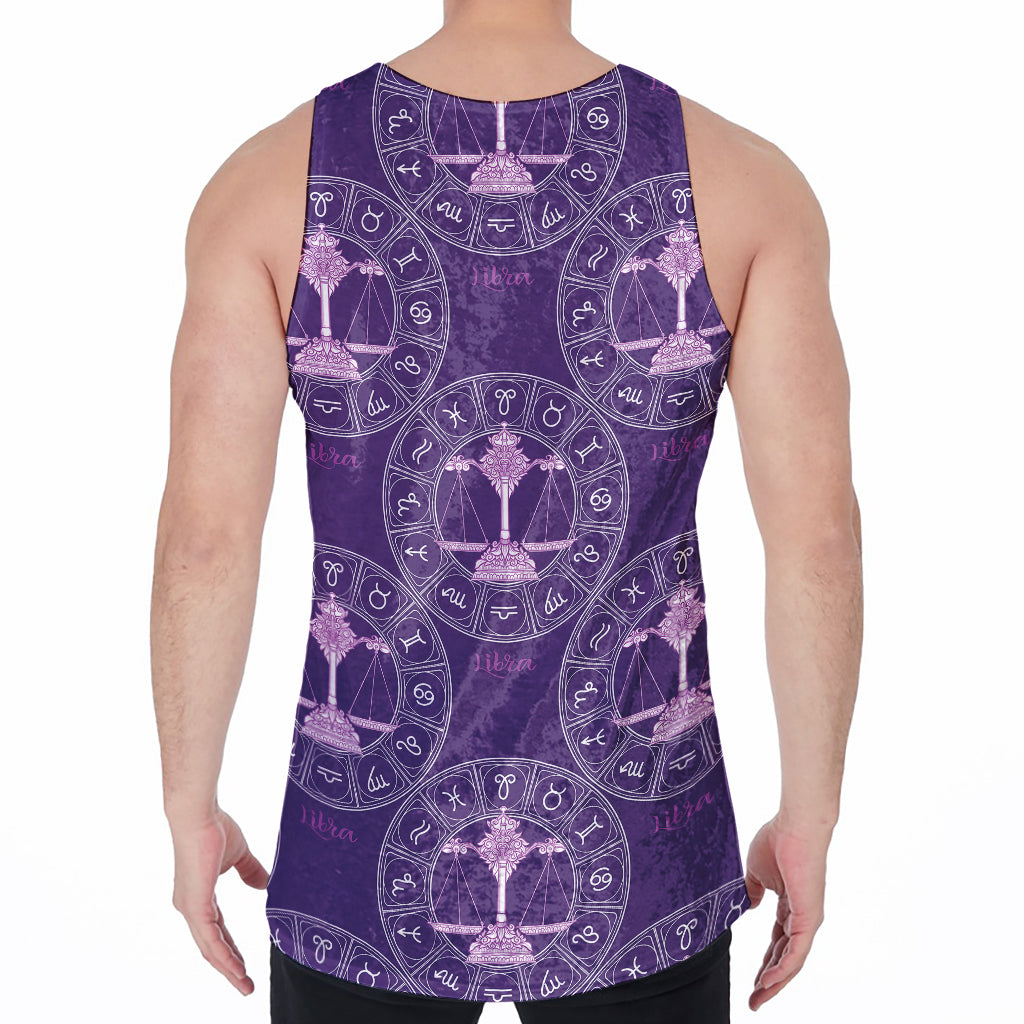 Purple Libra Zodiac Pattern Print Men's Velvet Tank Top