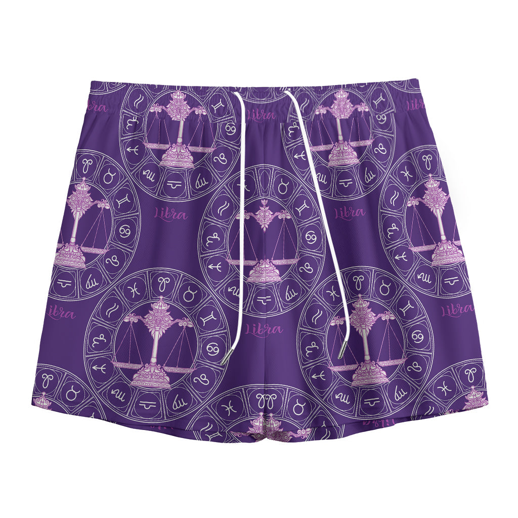 Purple Libra Zodiac Pattern Print Mesh Shorts