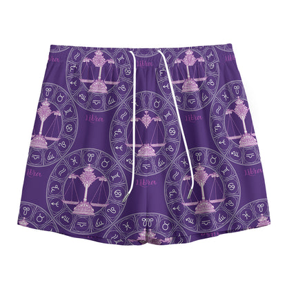 Purple Libra Zodiac Pattern Print Mesh Shorts