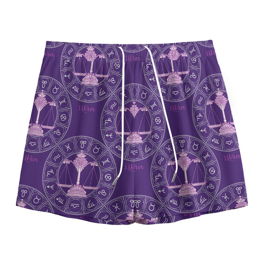 Purple Libra Zodiac Pattern Print Mesh Shorts