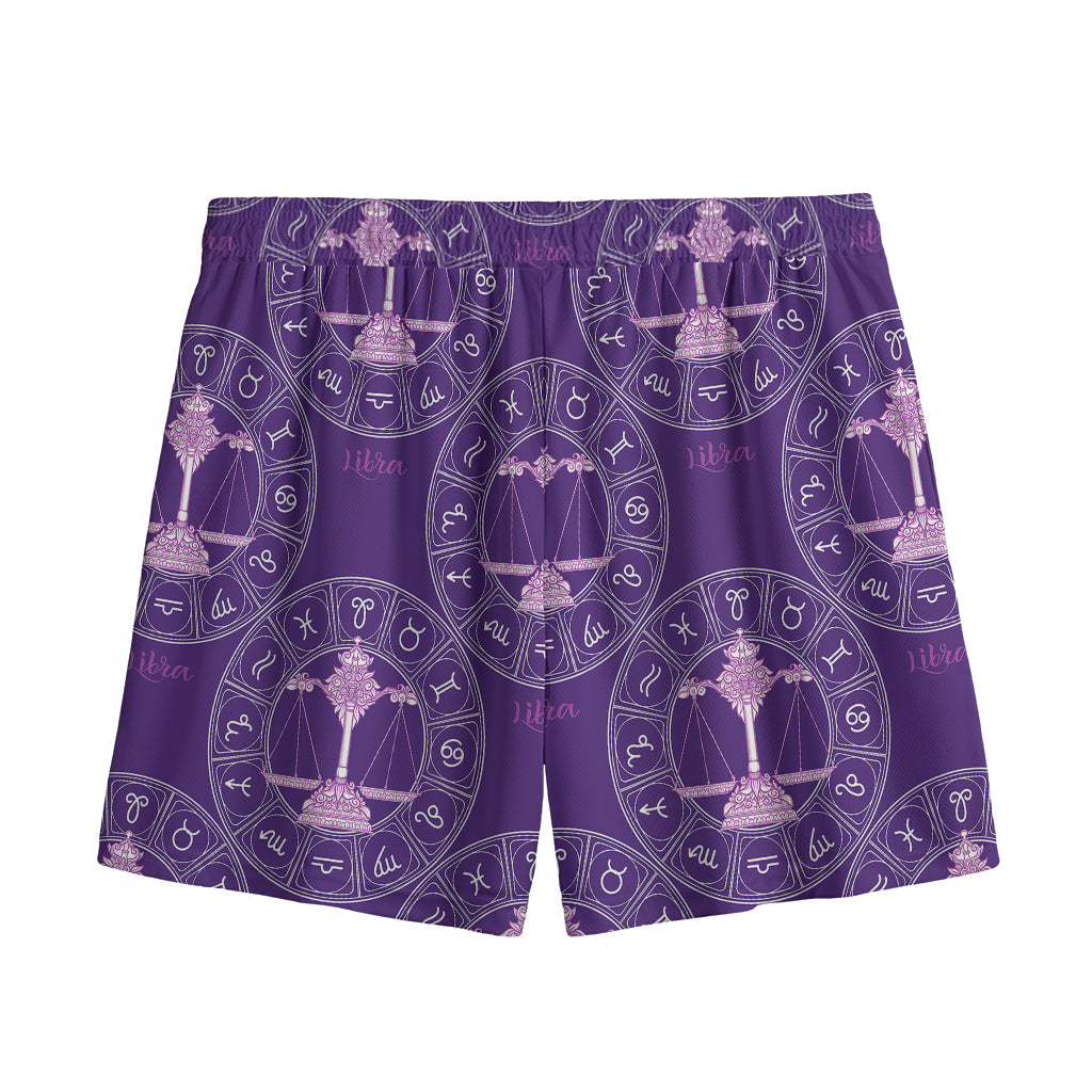 Purple Libra Zodiac Pattern Print Mesh Shorts