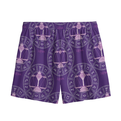 Purple Libra Zodiac Pattern Print Mesh Shorts
