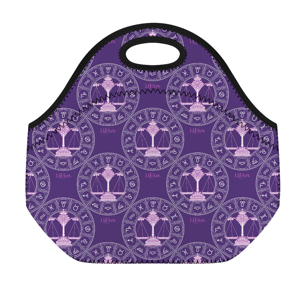 Purple Libra Zodiac Pattern Print Neoprene Lunch Bag