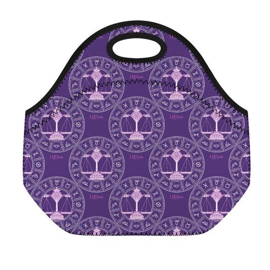 Purple Libra Zodiac Pattern Print Neoprene Lunch Bag