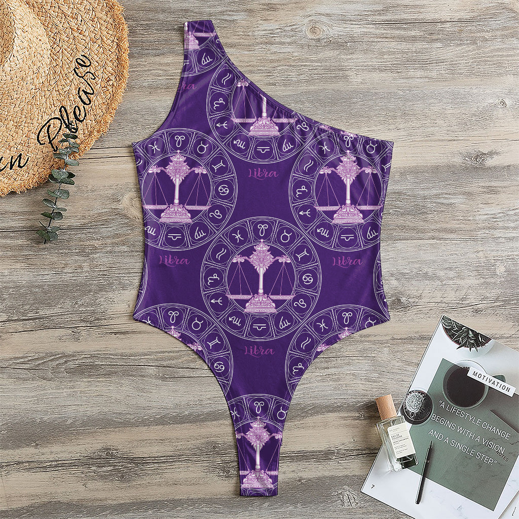 Purple Libra Zodiac Pattern Print One Shoulder Bodysuit
