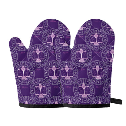 Purple Libra Zodiac Pattern Print Oven Mitts