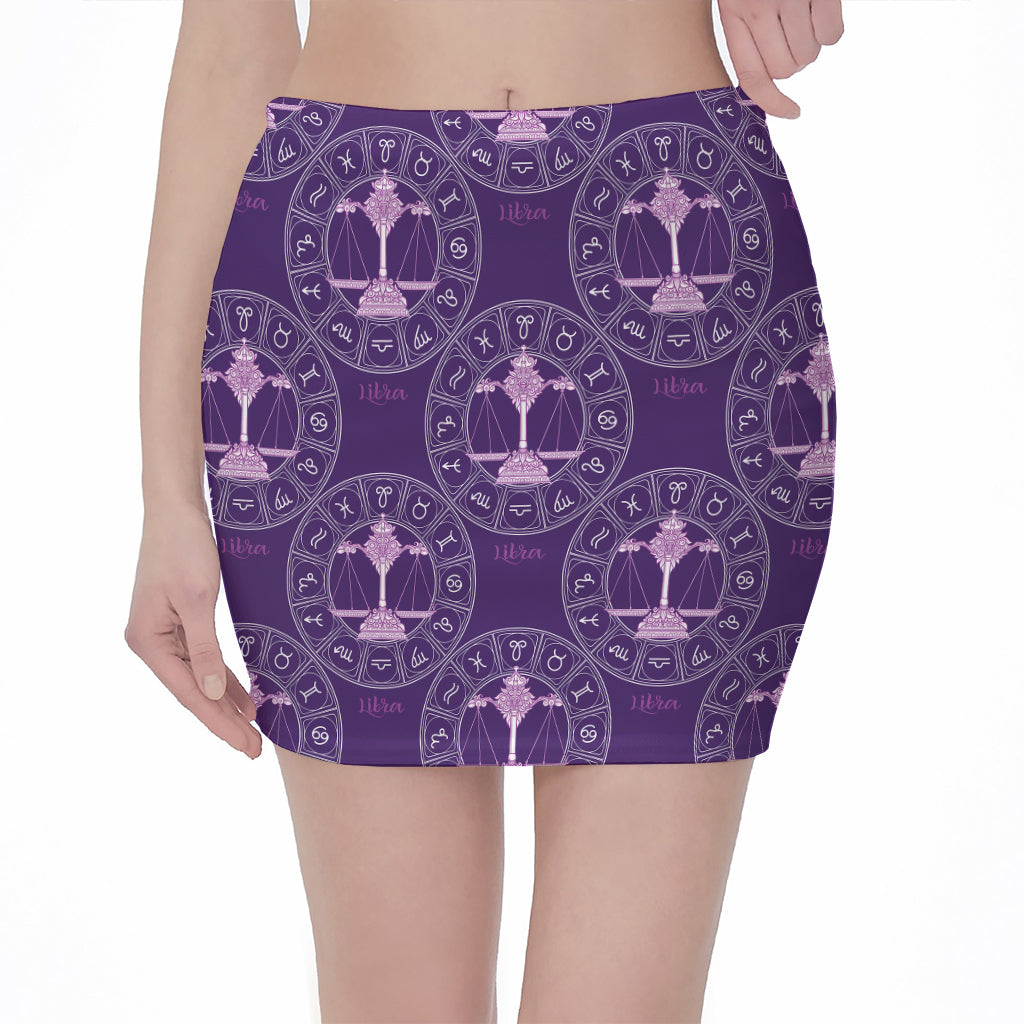Purple Libra Zodiac Pattern Print Pencil Mini Skirt