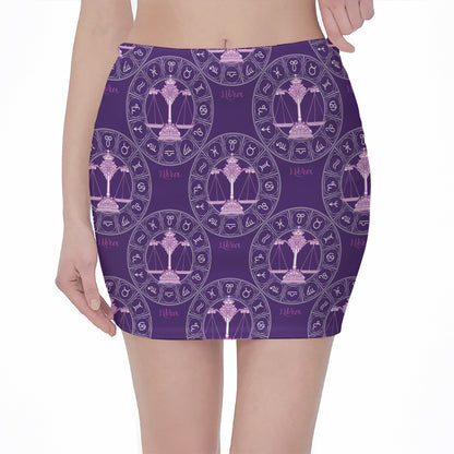 Purple Libra Zodiac Pattern Print Pencil Mini Skirt
