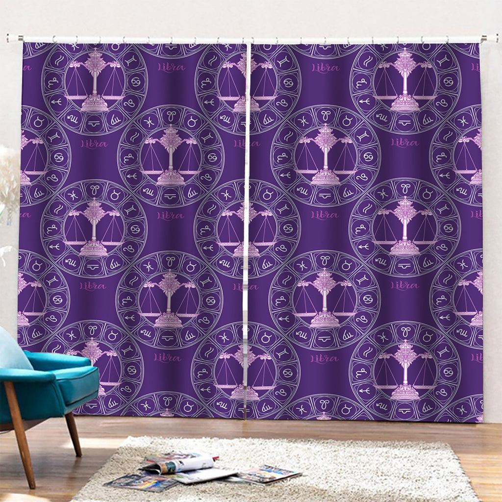 Purple Libra Zodiac Pattern Print Pencil Pleat Curtains