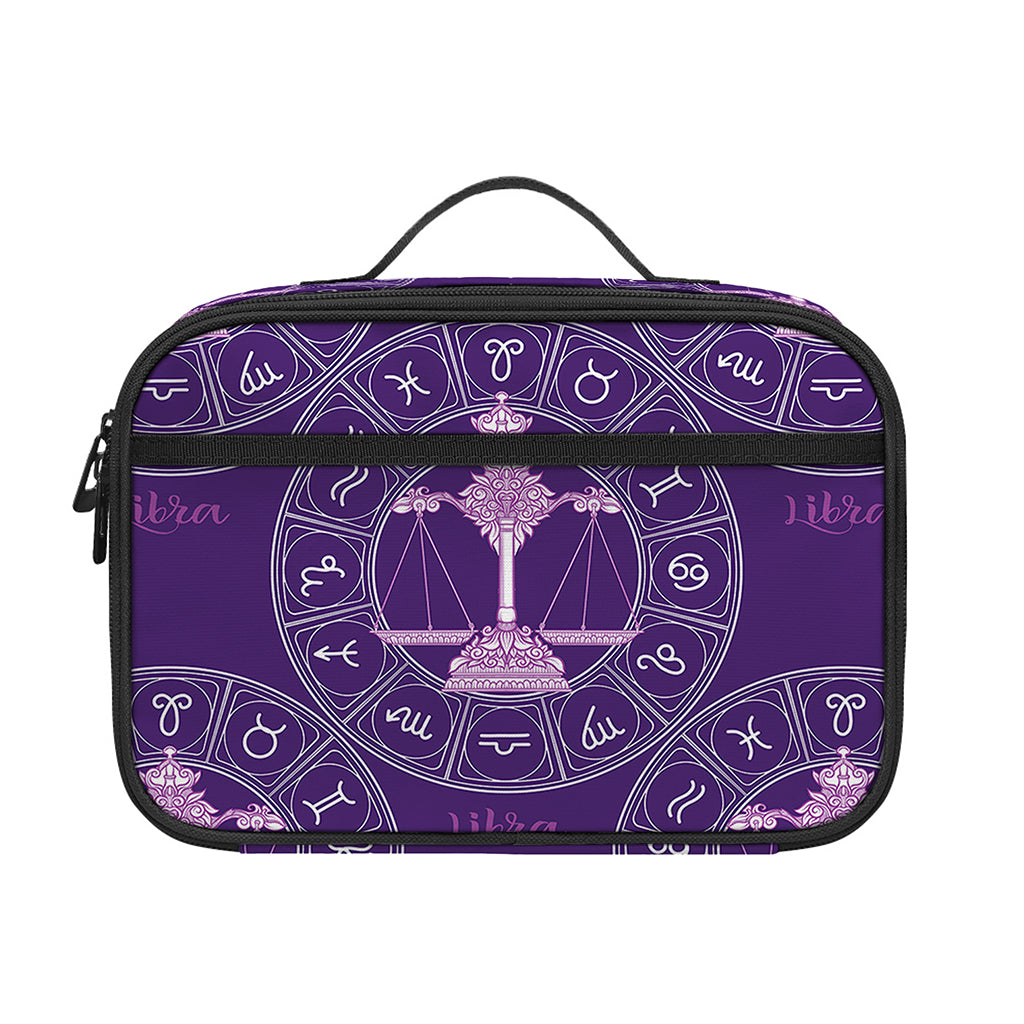Purple Libra Zodiac Pattern Print Portable Lunch Bag