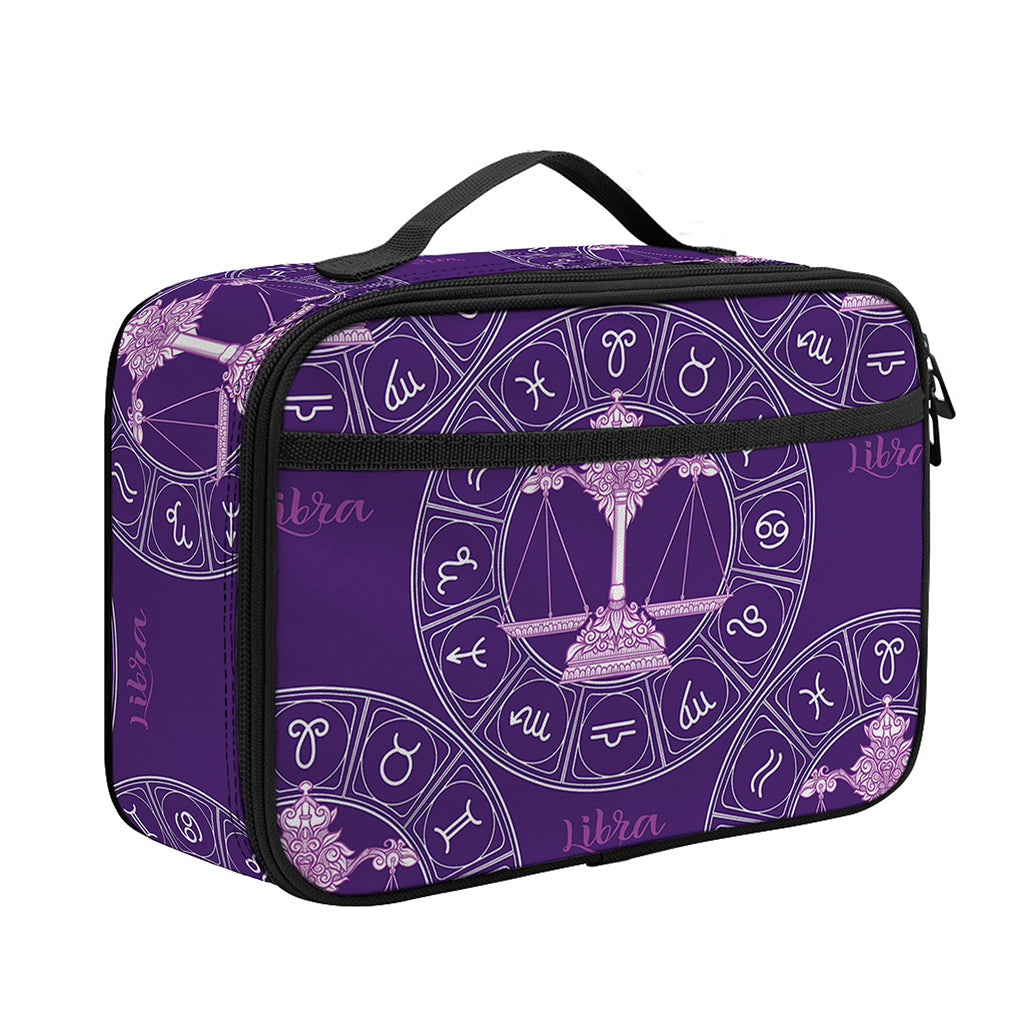 Purple Libra Zodiac Pattern Print Portable Lunch Bag