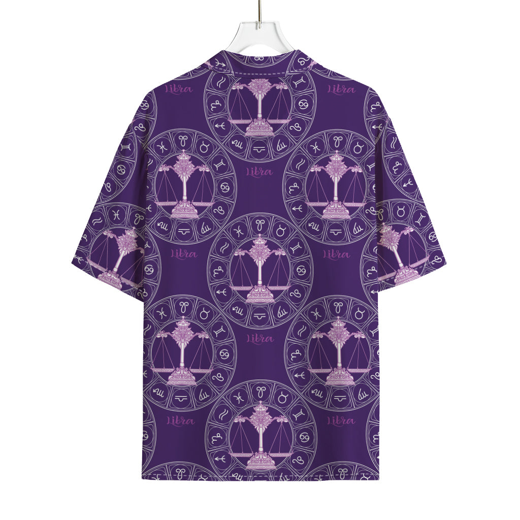 Purple Libra Zodiac Pattern Print Rayon Hawaiian Shirt