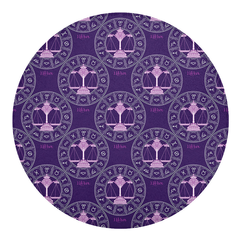 Purple Libra Zodiac Pattern Print Round Blanket