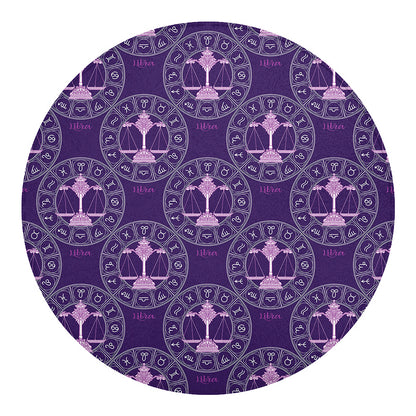 Purple Libra Zodiac Pattern Print Round Blanket