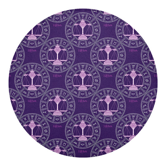 Purple Libra Zodiac Pattern Print Round Blanket