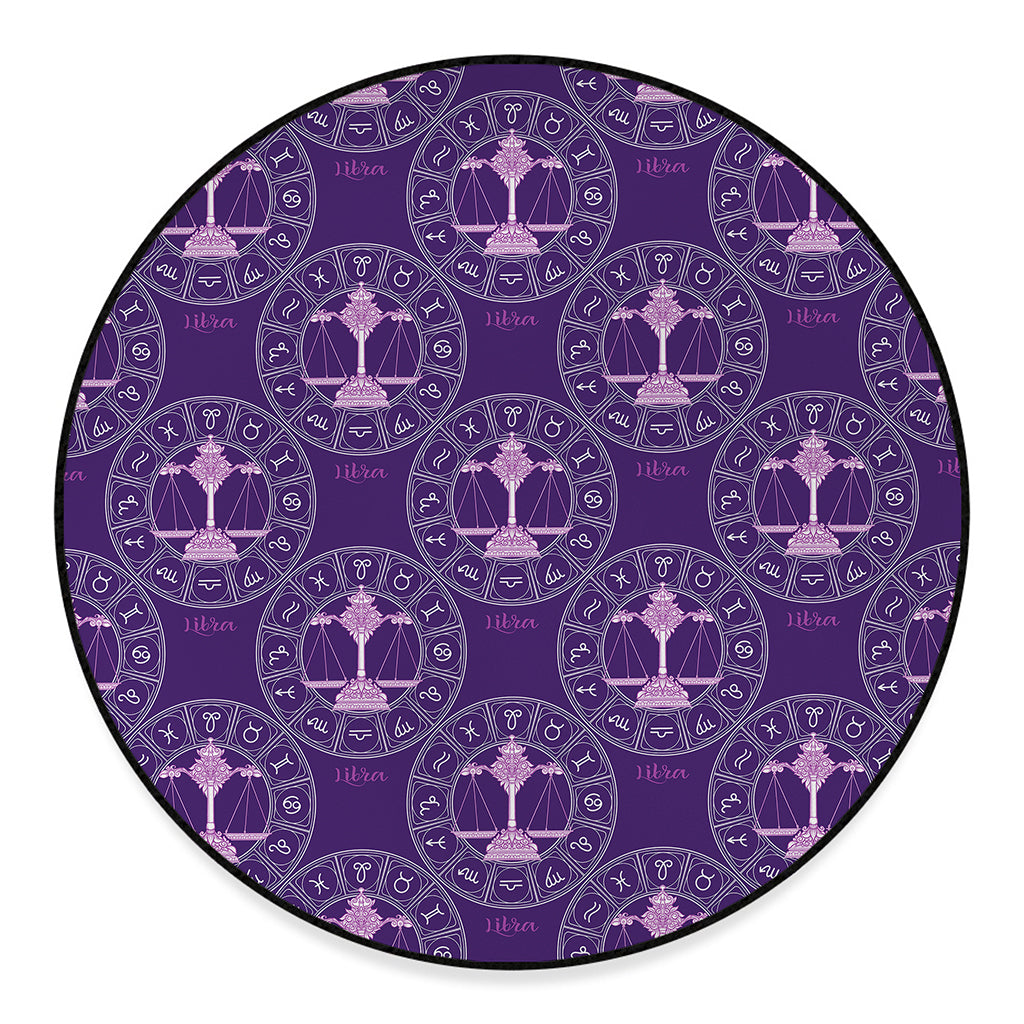Purple Libra Zodiac Pattern Print Round Floor Mat