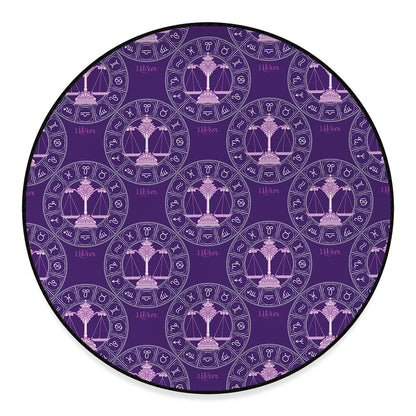 Purple Libra Zodiac Pattern Print Round Floor Mat