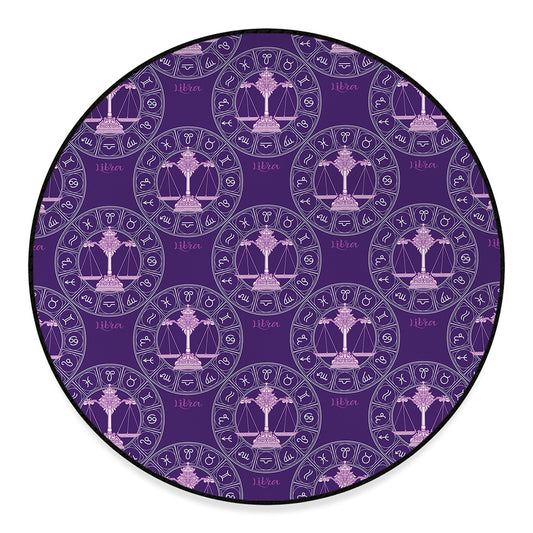 Purple Libra Zodiac Pattern Print Round Floor Mat