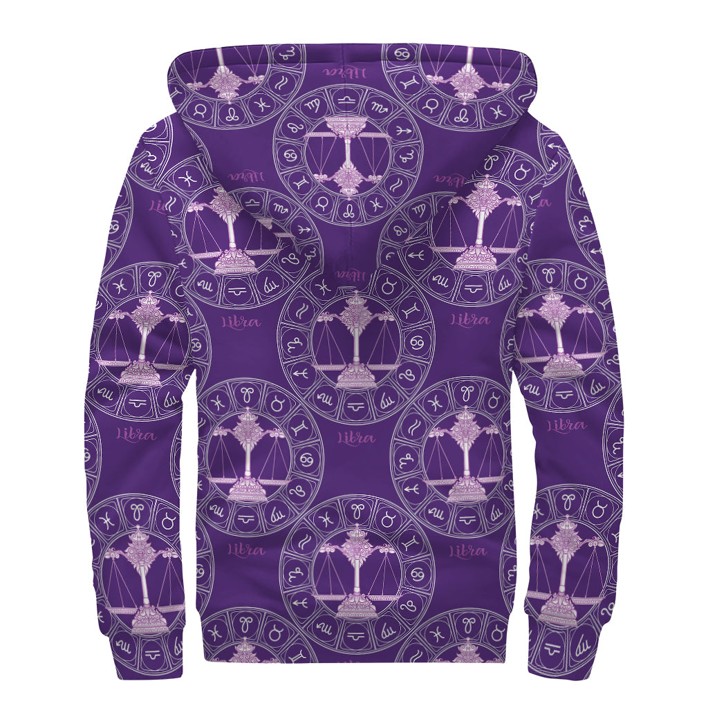 Purple Libra Zodiac Pattern Print Sherpa Lined Zip Up Hoodie