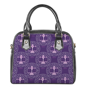 Purple Libra Zodiac Pattern Print Shoulder Handbag