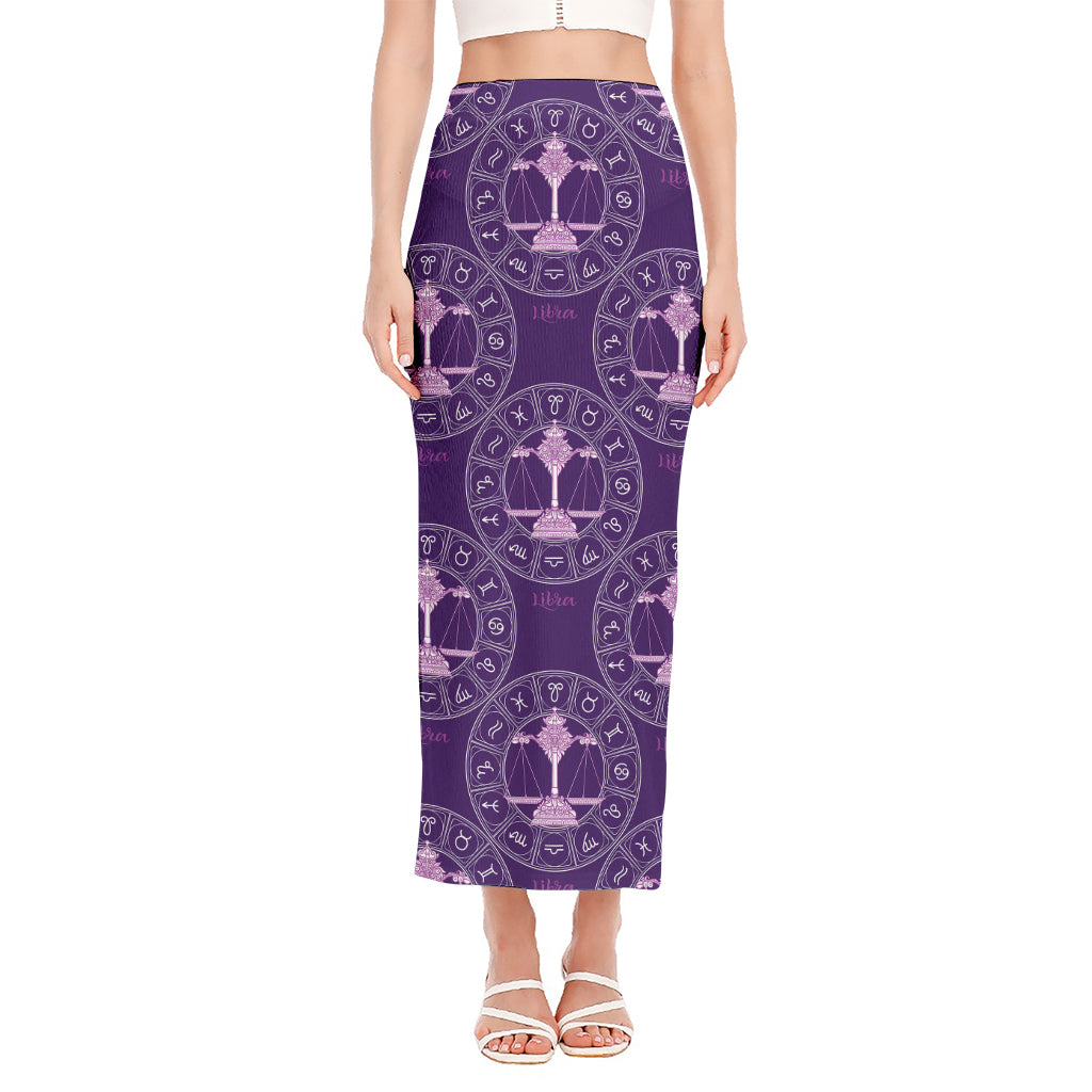 Purple Libra Zodiac Pattern Print Side Slit Maxi Skirt